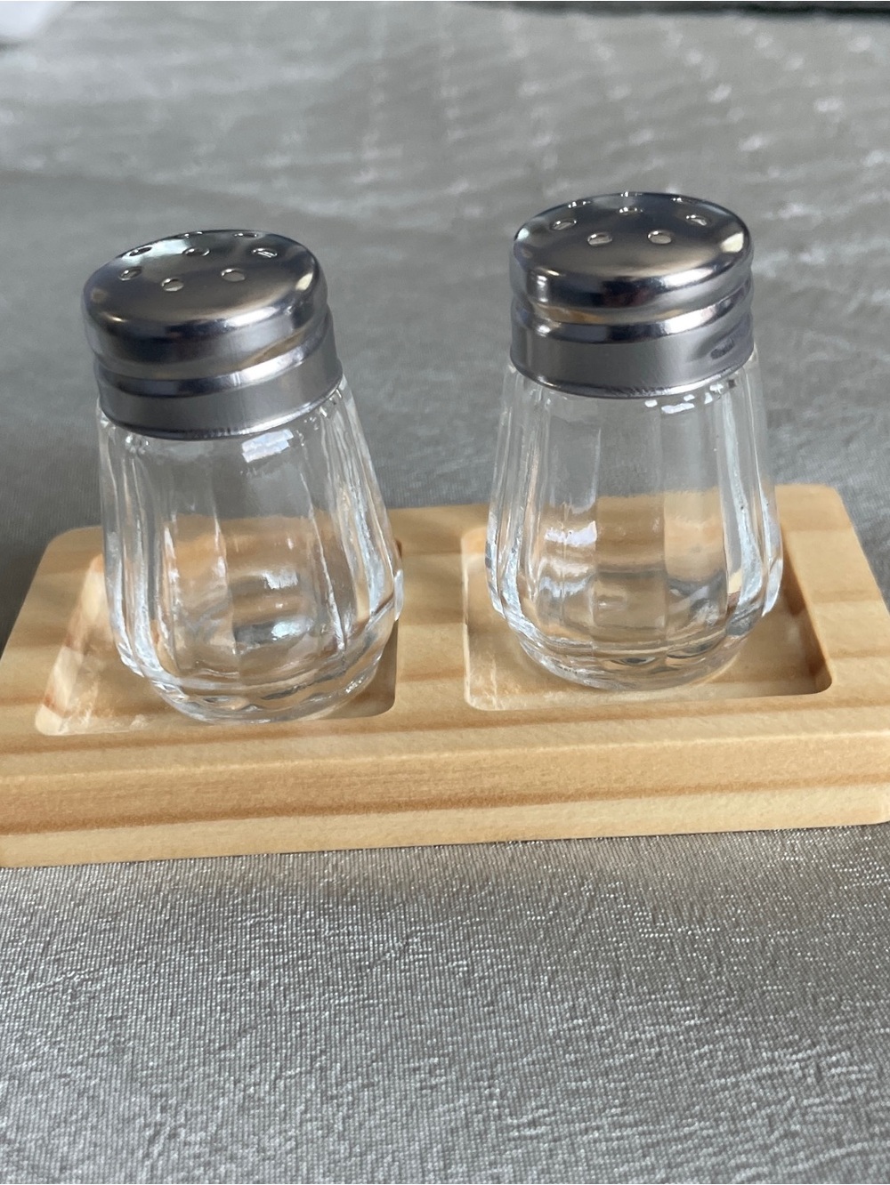 Mini Glass Salt and Pepper Shaker Set with Wooden Base